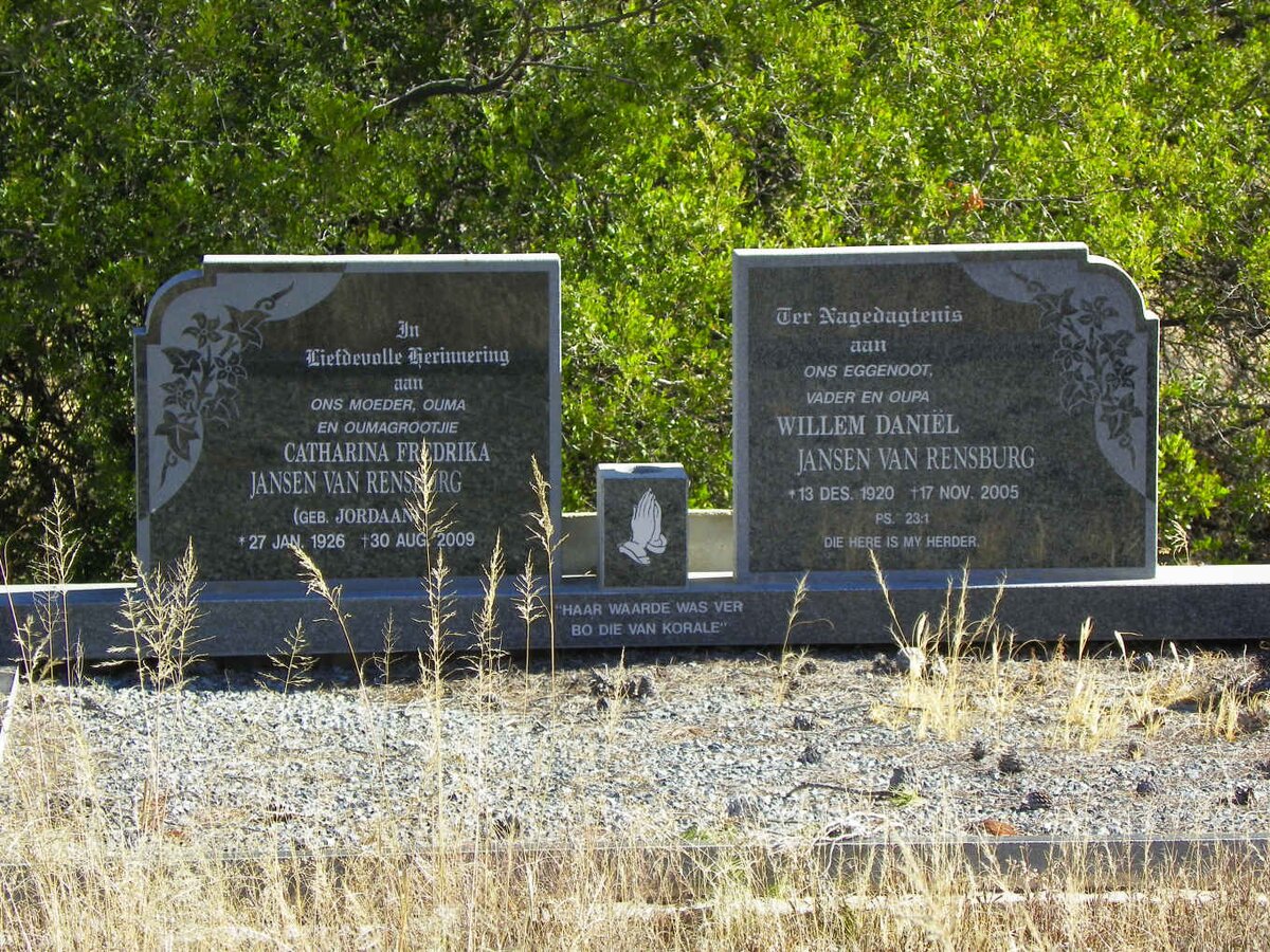RENSBURG Willem Daniel, Jansen van 1920-2005 &amp; Catharina Fredrika JORDAAN 1926-2009