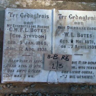 BOTES W.L. 1871-1939 &amp; G.W.F.L. STRYDOM 1868-1938