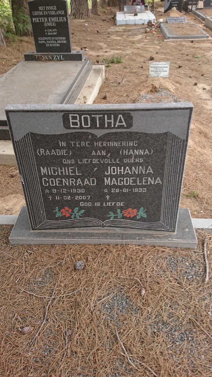 BOTHA Michiel Coenraad 1930-2007 &amp; Johanna Magdelena 1933-