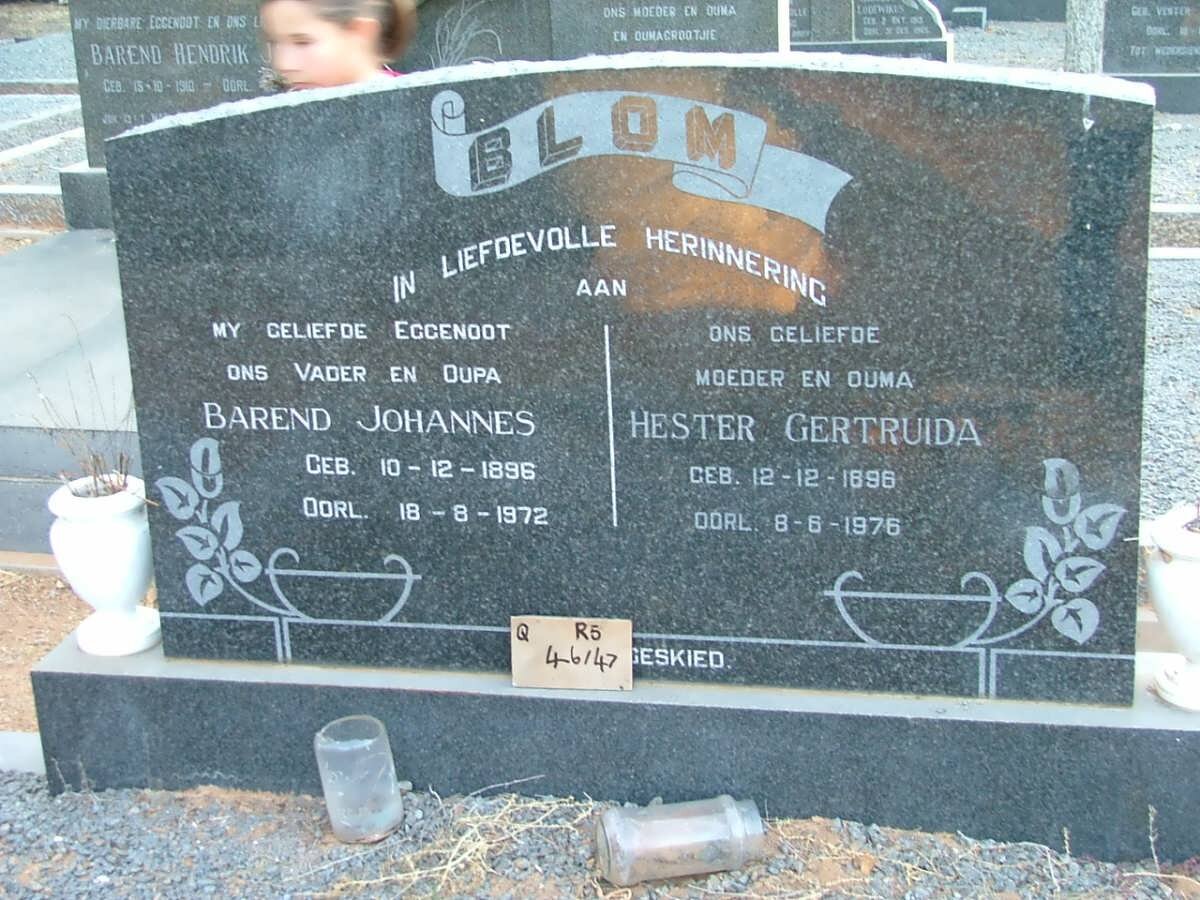 BLOM Barend Johannes 1896-1972 &amp; Hester Gertruida 1896-1976