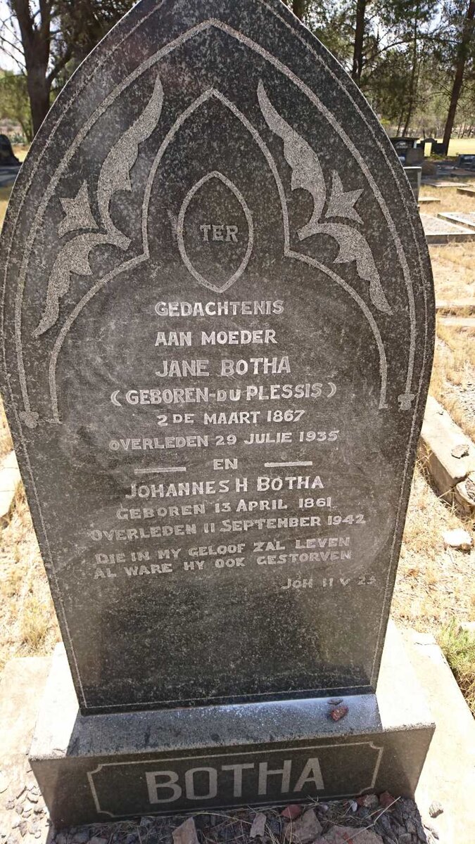 BOTHA Johannes H. 1861-1942 &amp; Jane DU PLESSIS 1867-1935