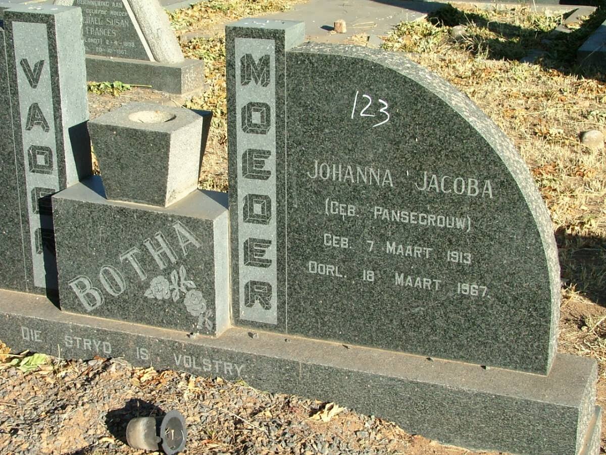 BOTHA Johanna Jacoba nee PANSEGROUW 1913-1967