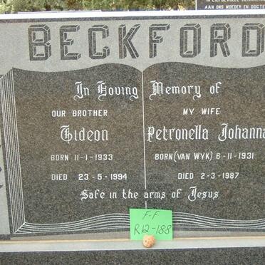 BECKFORD Gideon 1933-1994 &amp; Petronella Johanna VAN WYK 1931-1987