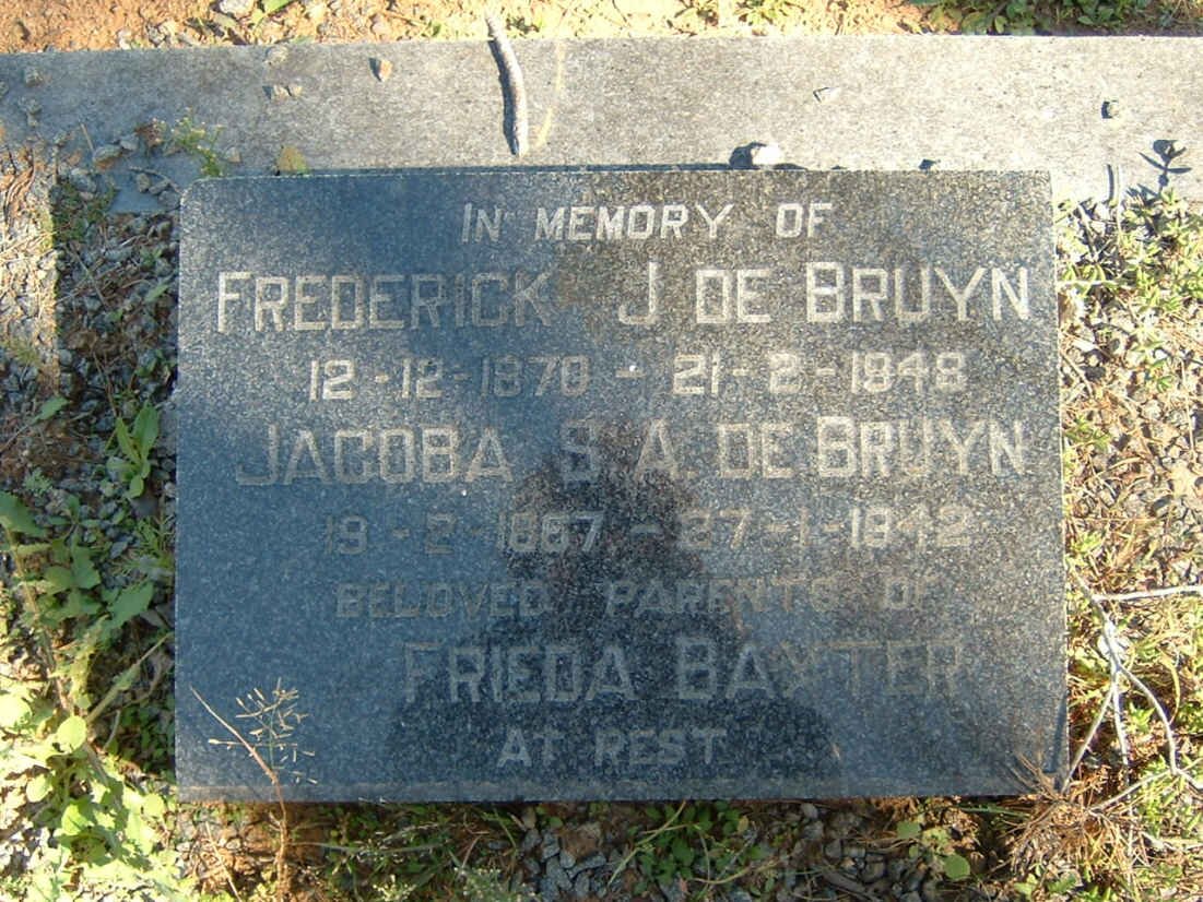 BRUYN Frederick J., de 1870-1948 &amp; Jacoba S.A. 1867-1942