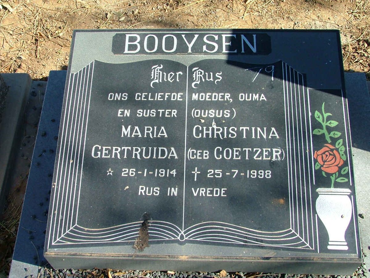 BOOYSEN Maria Christina Gertuida nee COETZER 1914-1998