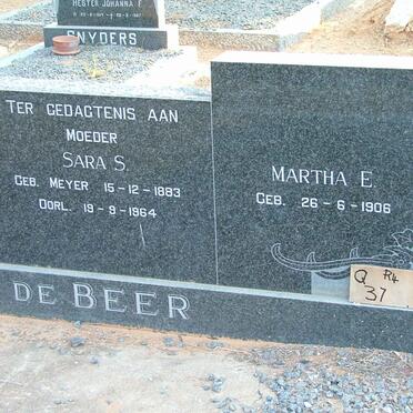 BEER Sara S., de nee MEYER 1883-1964 :: DE BEER Martha E. 1906-
