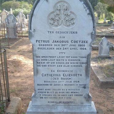 COETZEE Petrus Jakobus 1860-1904 &amp; Catherina Elizabeth BOSCH -1925