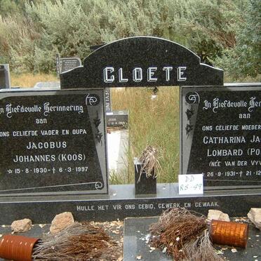 CLOETE Jacobus Johannes 1930-1997 &amp; Catharina Jacoba Lombard VAN DER VYVER 1931-1996