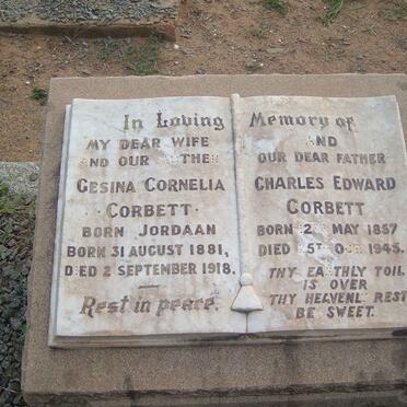 CORBETT Charles Edward 1857-1945 &amp; Gesina Cornelia JORDAAN 1881-1918