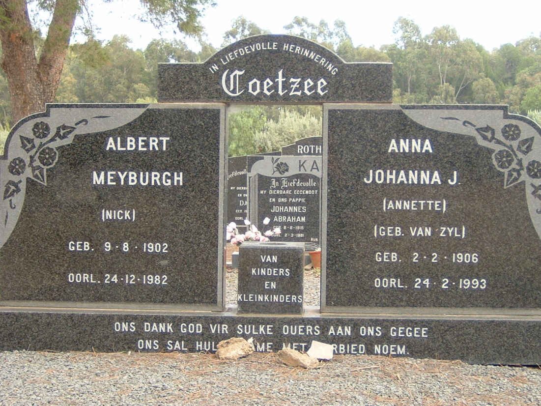 COETZEE Albert Meyburgh 1902-1982 &amp; Anna Johanna J. VAN ZYL 1906-1993