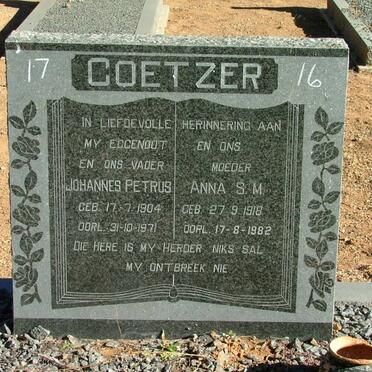COETZER Johannes Petrus 1904-1971 &amp; Anna S.M. 1918-1982
