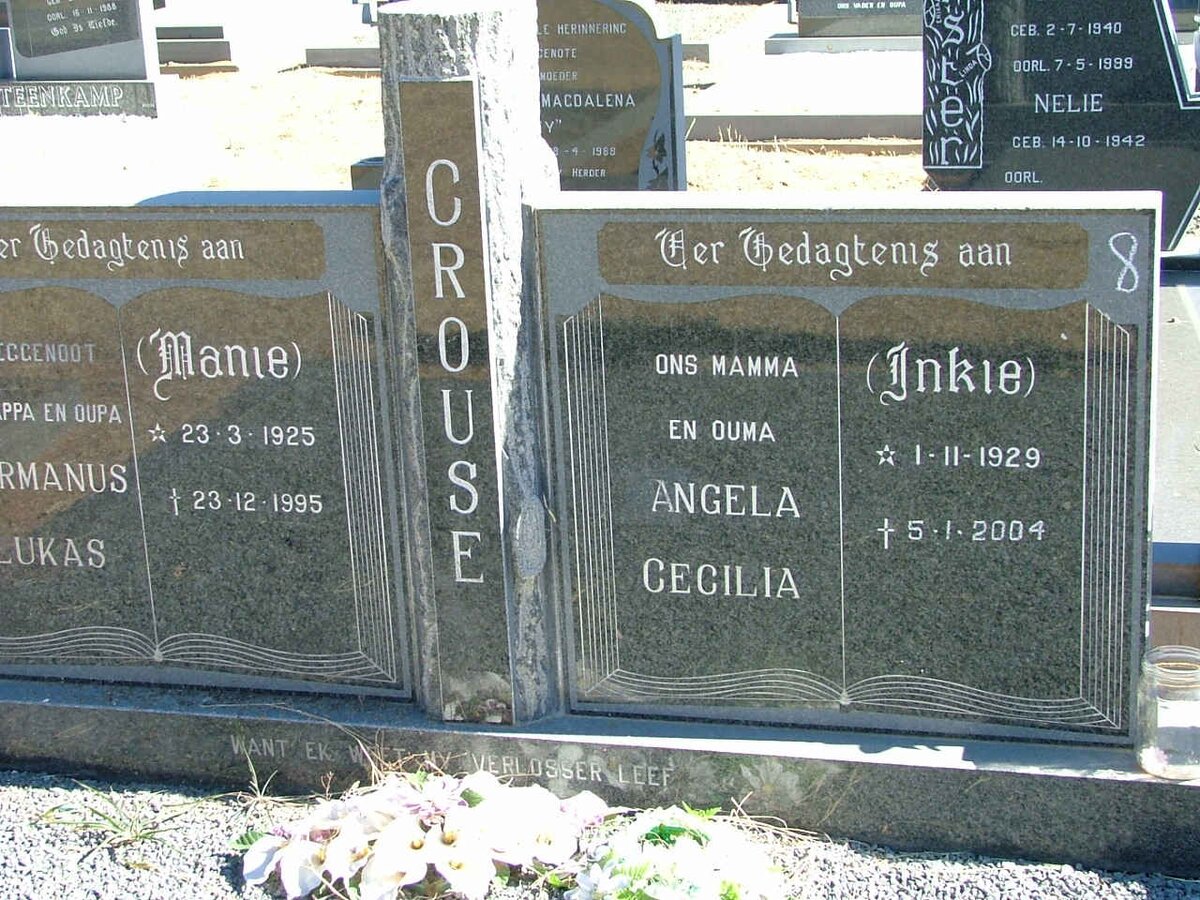 CROUSE Hermanus Lukas 1925-1995 &amp; Angela Cecilia 1929-2004