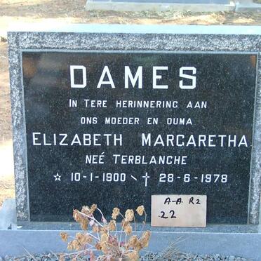 DAMES Elizabeth Margaretha nee TERBLANCHE 1900-1978