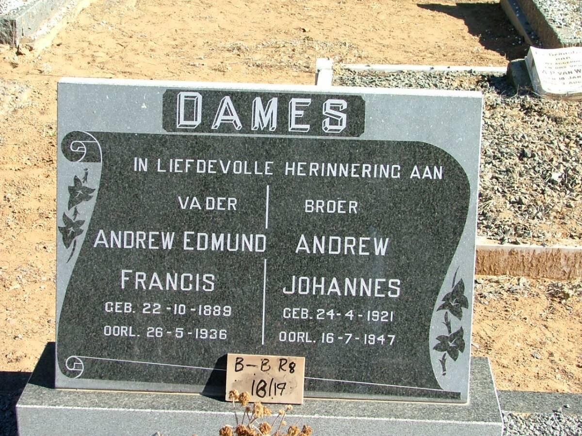 DAMES Andrew Edmund Francis 1889-1936 :: DAMES Andrew Johannes 1921-1947