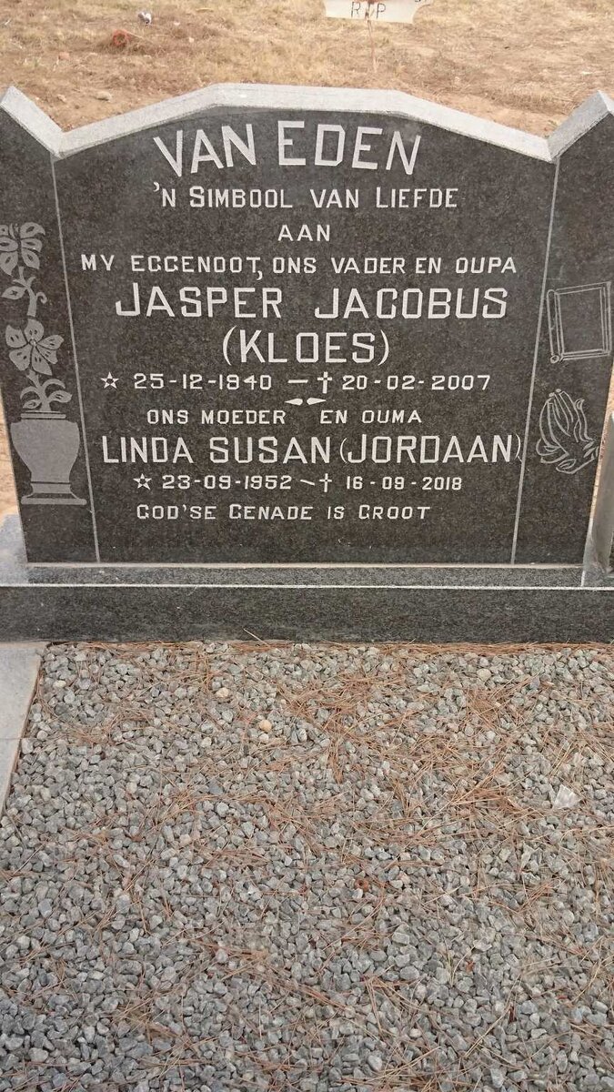 EDEN Jasper Jacobus, van 1940-2007 &amp; Linda Susan JORDAAN 1952-2018