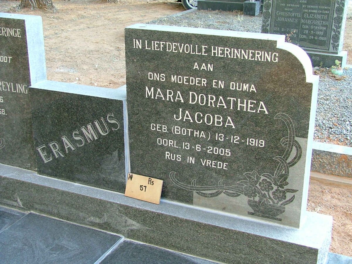 ERASMUS Mara Dorathea Jacoba nee BOTHA 1919-2005