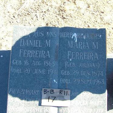 FERREIRA Daniel M. 1865-1941 &amp; Maria M. JORDAAN 1874-1963