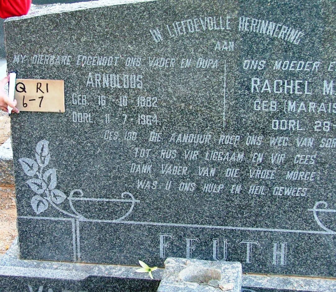 FEUTH Arnoldus 1882-1964 &amp; Rachel M. MARAIS 1902-1980