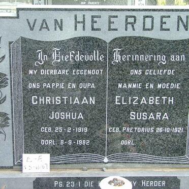HEERDEN Christiaan Joshua, van 1919-1982 &amp; Elizabeth Susara PRETORIUS 1921-
