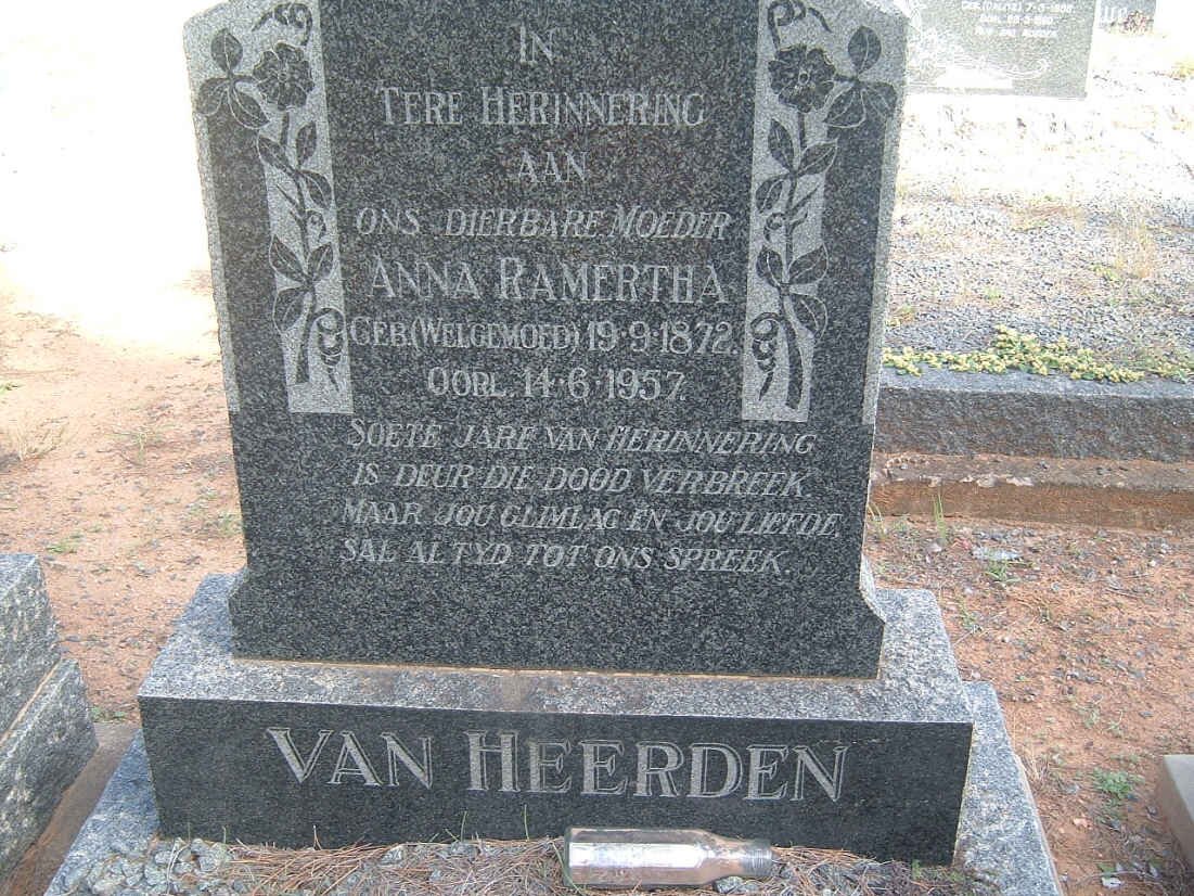 HEERDEN Anna Ramertha, van nee WELGEMOED 1872-1957