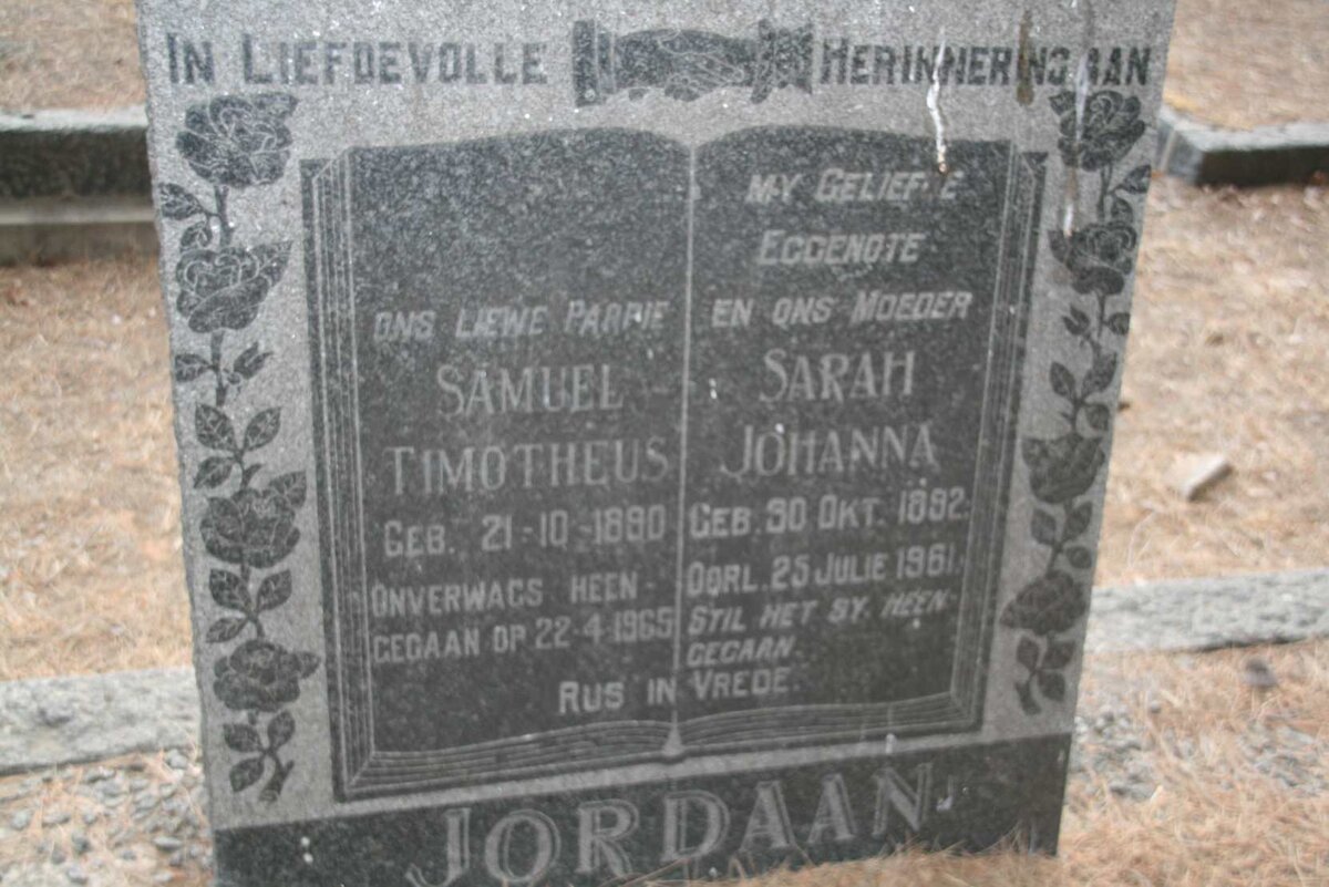 JORDAAN Samuel Timotheus 1890-1965 &amp; Sarah Johanna 1892-1961