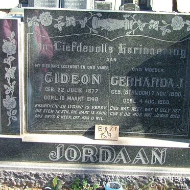 JORDAAN Gideon 1877-1948 &amp; Gerharda J. STRIJDOM 1880-1960