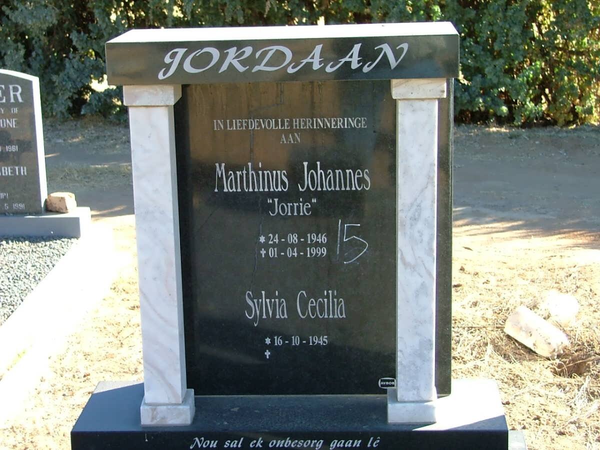 JORDAAN Marthinus Johannes 1946-1999 &amp; Sylvia Cecilia 1945-