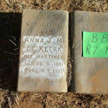 KLERK Anna J.M., de nee HATTINGH 1881-1937