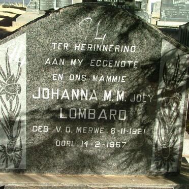 LOMBARD Johanna M.M. nee V.D. MERWE 1921-1967