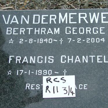 MERWE Berthram George, van der 1940-2004 :: VAN DER MERWE Francis Chantal 1990-