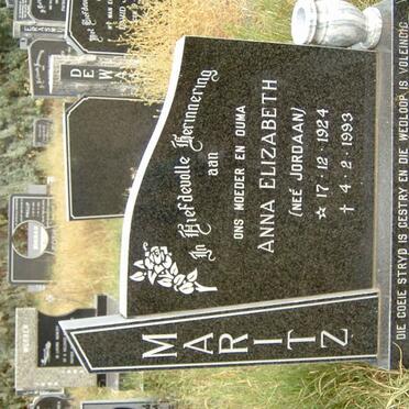 MARITZ Anna Elizabeth nee JORDAAN 1924-1993
