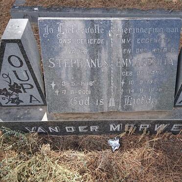 MERWE Stephanus, van der 1916-2001 &amp; Emmarentia DE LANGE 1921-197?