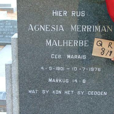 MALHERBE Joël Hendrik 1896-1973 &amp; Agnesia Merriman MARAIS 1901-1976