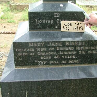 NICHOLSON Mary Jane nee BIRKILL -1904