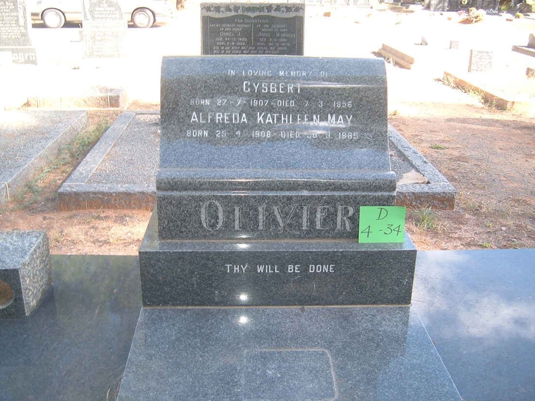 OLIVIER Gysbert 1907-1956 &amp; Alfreda Kathleen May 1908-1985