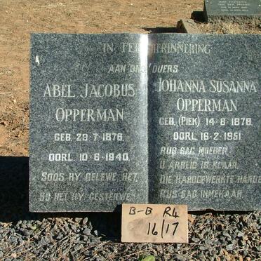 OPPERMAN Abel Jacobus 1878-1940 &amp; Johanna Susanna  PIEK 1878-1951