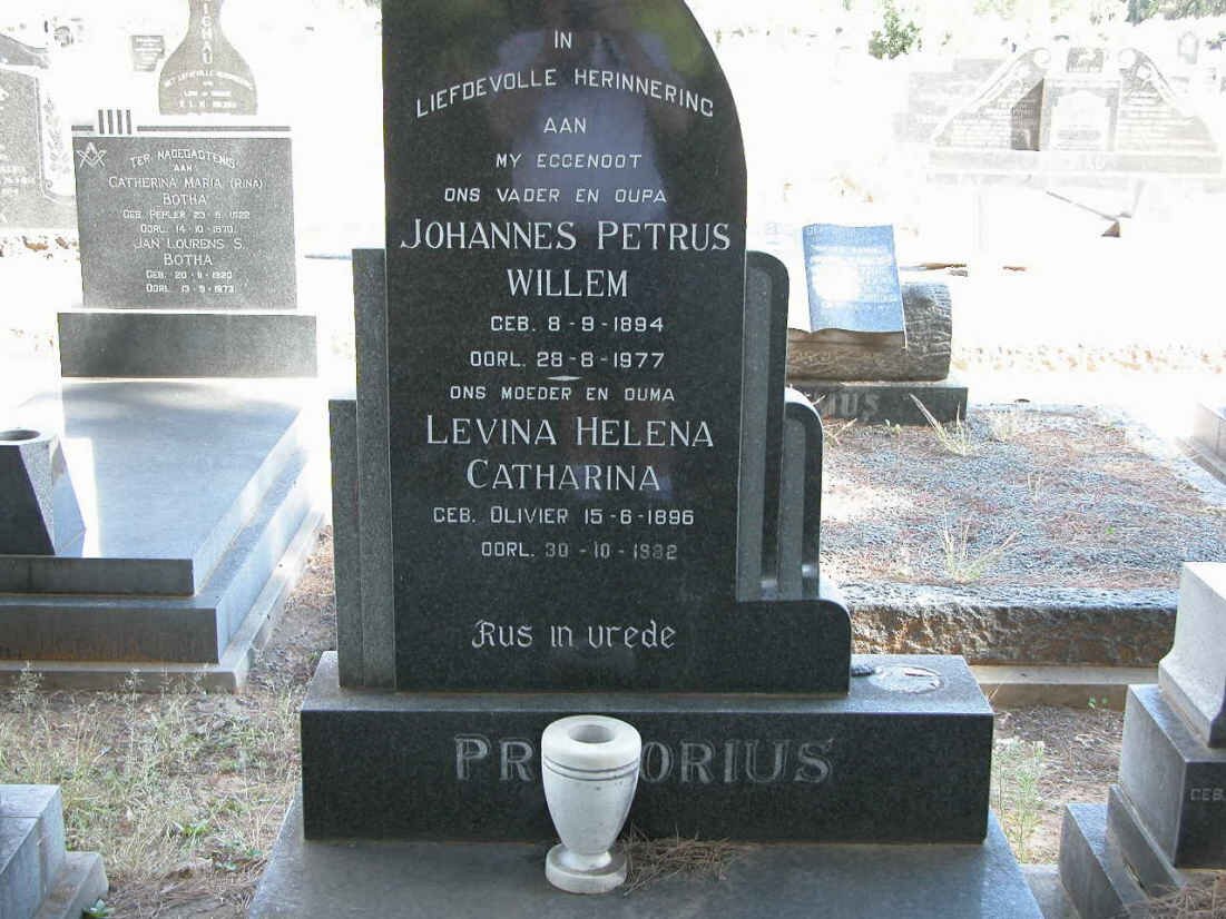 PRETORIUS Johannes Petrus Willem 1894-1977 &amp; Levina Helena Catharina OLIVIER 1896-1982