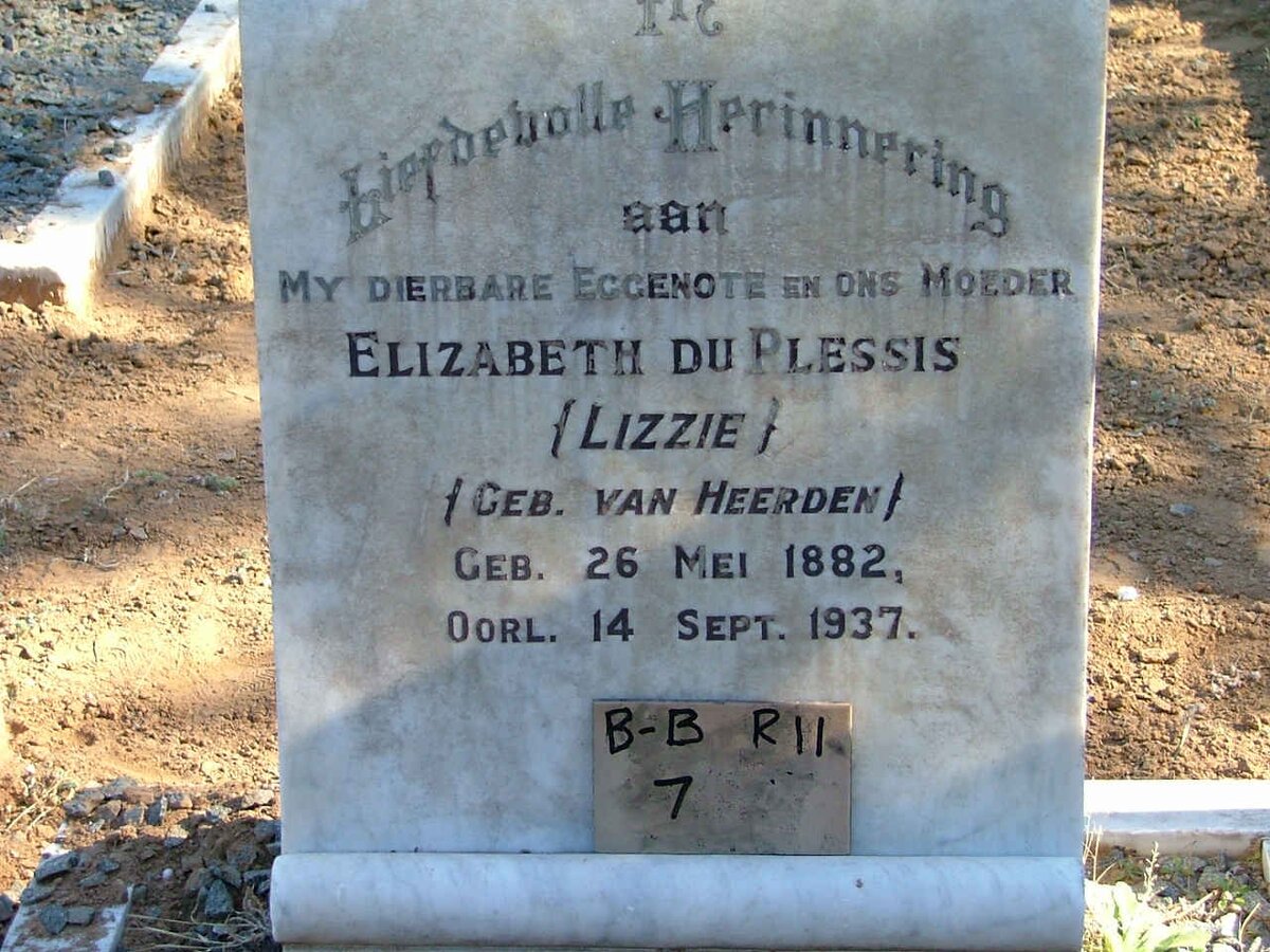 PLESSIS Elizabeth, du nee VAN HEERDEN 1892-1937