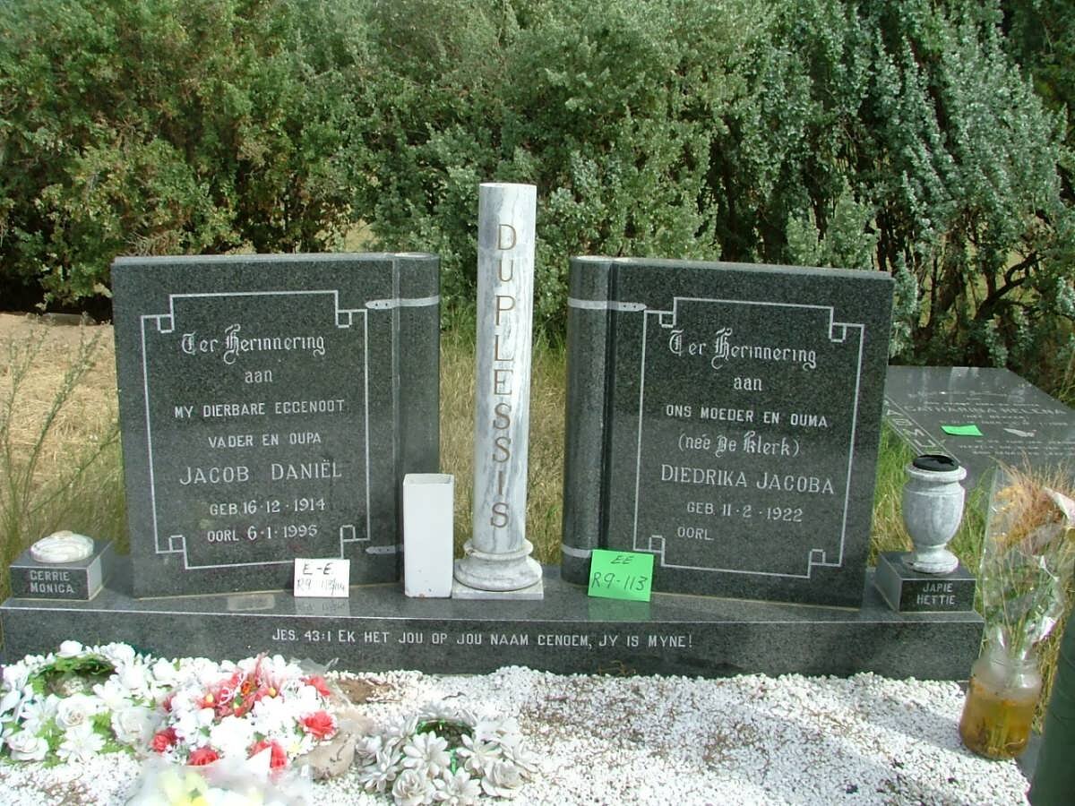 PLESSIS Jacob Daniël, du 1914-1995 &amp; Diedrika Jacoba de KLERK 1922