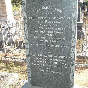PLESSIS Philippus Lodewicus, du -1923 &amp; Helena Dorathea VAN HEERDEN 1856-1937