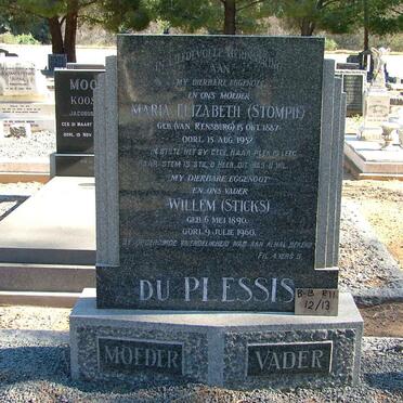 PLESSIS Willem, du 1890-1960 &amp; Maria Elizabeth VAN RENSBURG 1887-1952
