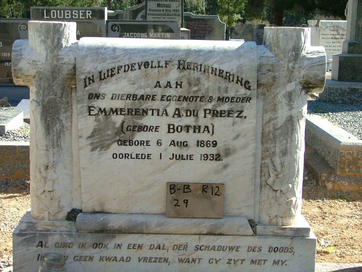 PREEZ Emmerentia A ., du nee BOTHA 1869-1932