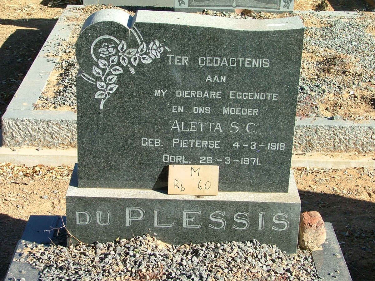 PLESSIS Aletta S.C., du nee PIETERSE 1918-1971