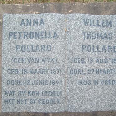 POLLARD Willem Thomas 1866-1947 &amp; Anna Petronella VAN WYK 1871-1944