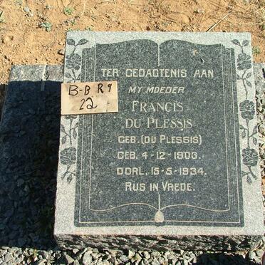PLESSIS Francis, du nee DU PLESSIS 1903-1934
