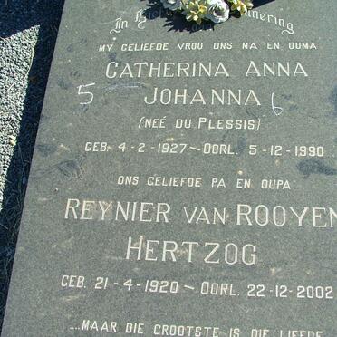 PREEZ Reynier van Rooyen Hertzog, du 1920-2002 &amp; Catharina Anna Johanna DU PLESSIS 1927-1990