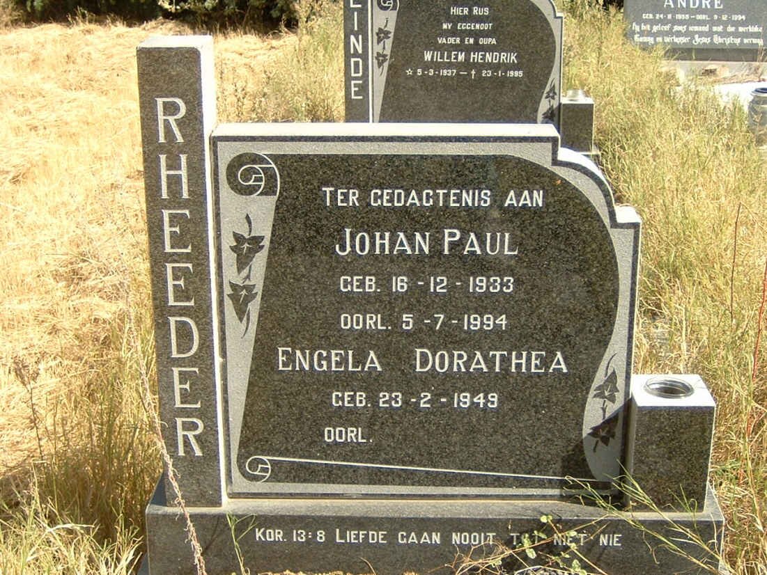 RHEEDER Johan Paul 1933-1994 &amp; Engela Dorathea 1949-