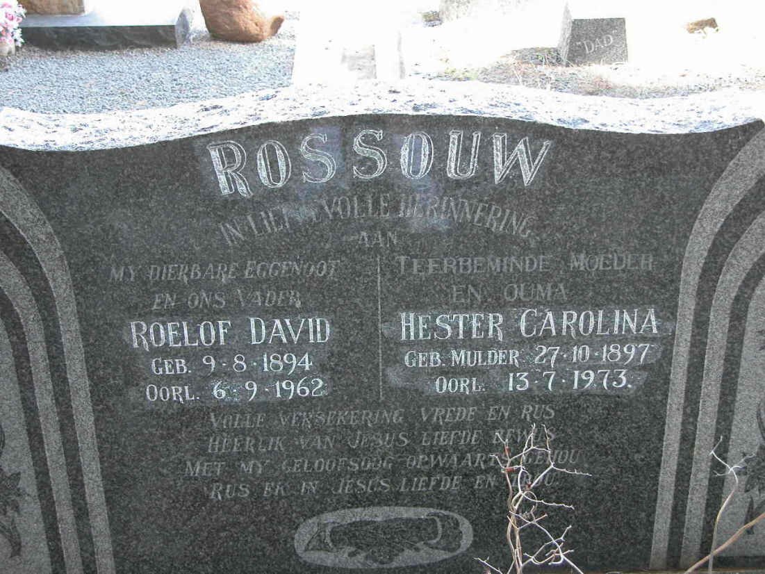 ROSSOUW Roelof David 1894-1962 &amp; Hester Carolina MULDER 1897-1973