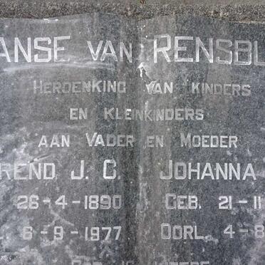 RENSBURG Barend J.C., Janse van 1890-1977 &amp; Johanna F.M. 1903-1972