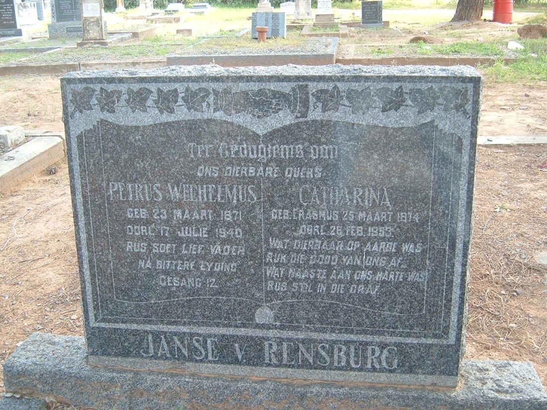 RENSBURG Petrus Welhelmus, Janse van 1871-1940 &amp; Catharina ERASMUS 1874-1953